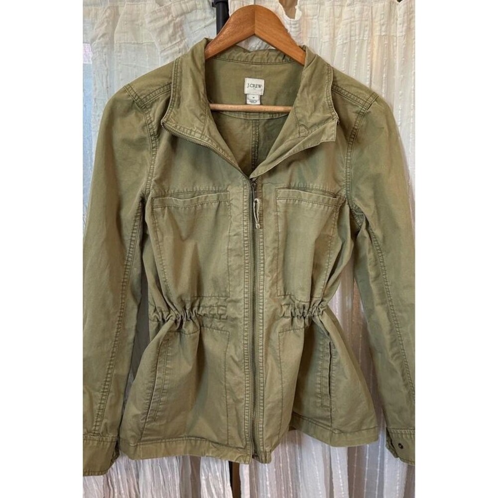 J.Crew Army Green Cotton Pocket Utility Jacket Minimalist Fall Coat Size Medium
